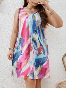 SHEIN LUNE Vestido tank con estampado de pincelada - Multicolor - Ver 1
