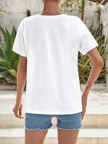 SHEIN Maternity Letter Graphic V Neck Tee - White - View 2