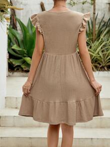 SHEIN Maternidad Vestido unicolor bajo con fruncido - Camel - Ver 2