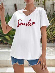 SHEIN Maternity Letter Graphic V Neck Tee - White - View 5