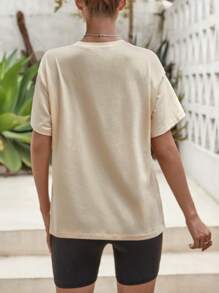 SHEIN Maternity Tropical & Letter Graphic Drop Shoulder Tee - Apricot - View 2