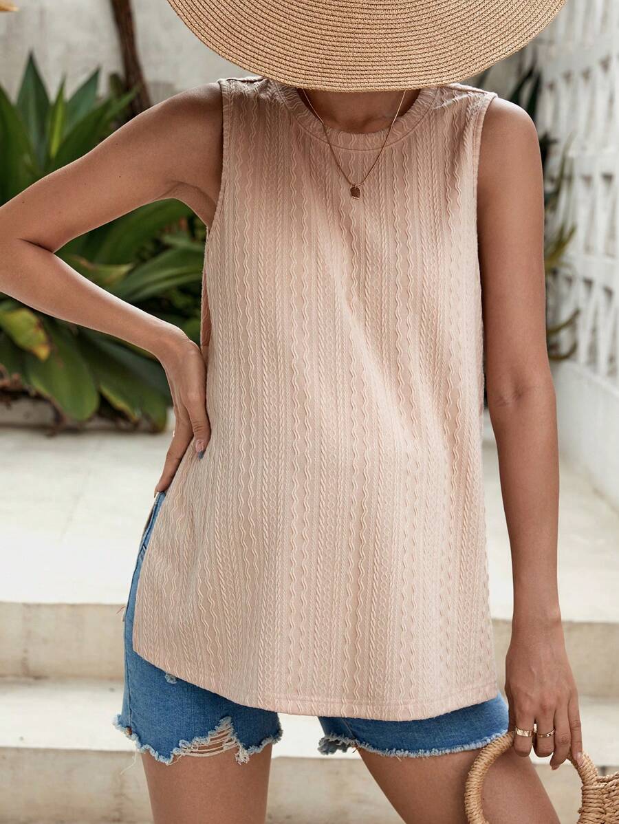 SHEIN Áo Tank & Camis Bà bầu Chia màu trơn Giải trí - Màu be - Xem 1