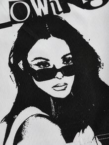 SHEIN ICON 人物和字母圖案短款T恤 - 白色 - 查看 4