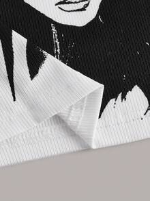 SHEIN ICON 人物和字母圖案短款T恤 - 白色 - 查看 5