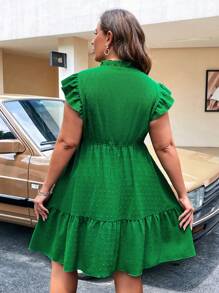 SHEIN Franclia Plus Swiss Dot Frill Trim Ruffle Hem Dress - Green - View 2