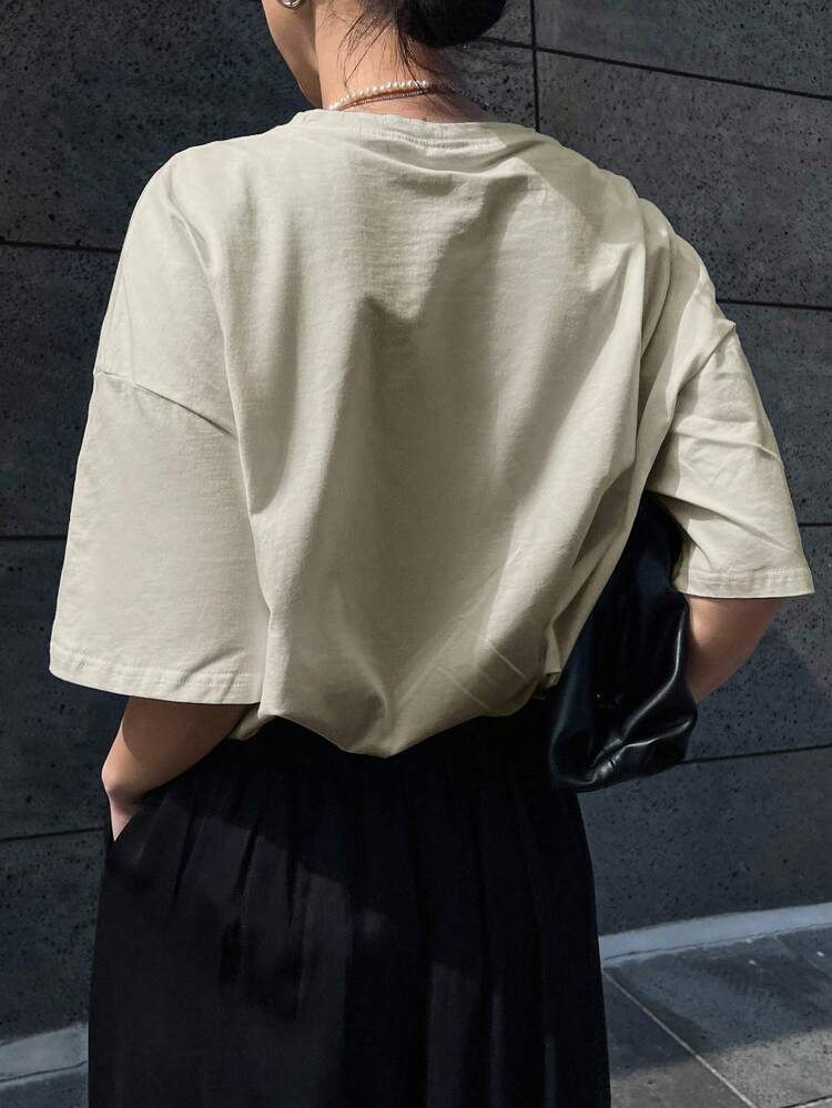 Slogan Graphic Drop Shoulder Tee Keep Smiling ENERGY ATTITUDE Time The Good Happiness