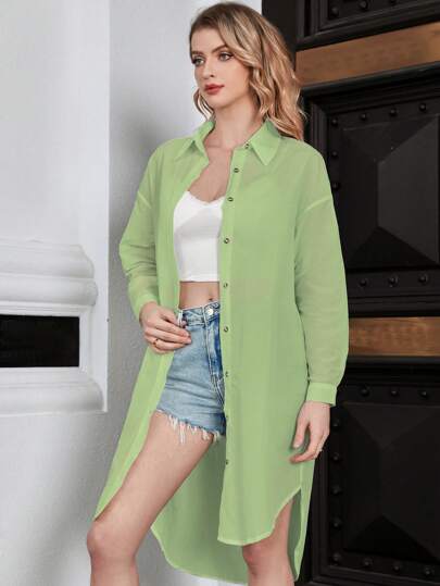 UNIQUE21 Camicia monocolore con bottone frontale spalle cadenti