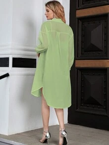 UNIQUE21 Solid Button Front Drop Shoulder Shirt - Lime Green - View 2