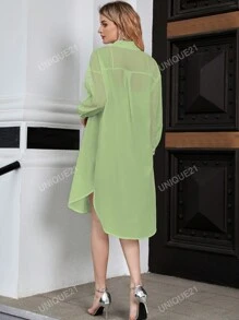 UNIQUE21 Solid Button Front Drop Shoulder Shirt