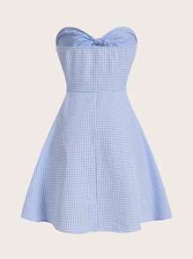 SHEIN MOD Đầm Thắt nút Thắt nơ trước Sọc ca rô Giải trí - Màu xanh lam - Xem 2