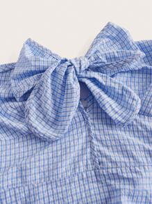 SHEIN MOD Đầm Thắt nút Thắt nơ trước Sọc ca rô Giải trí - Màu xanh lam - Xem 4