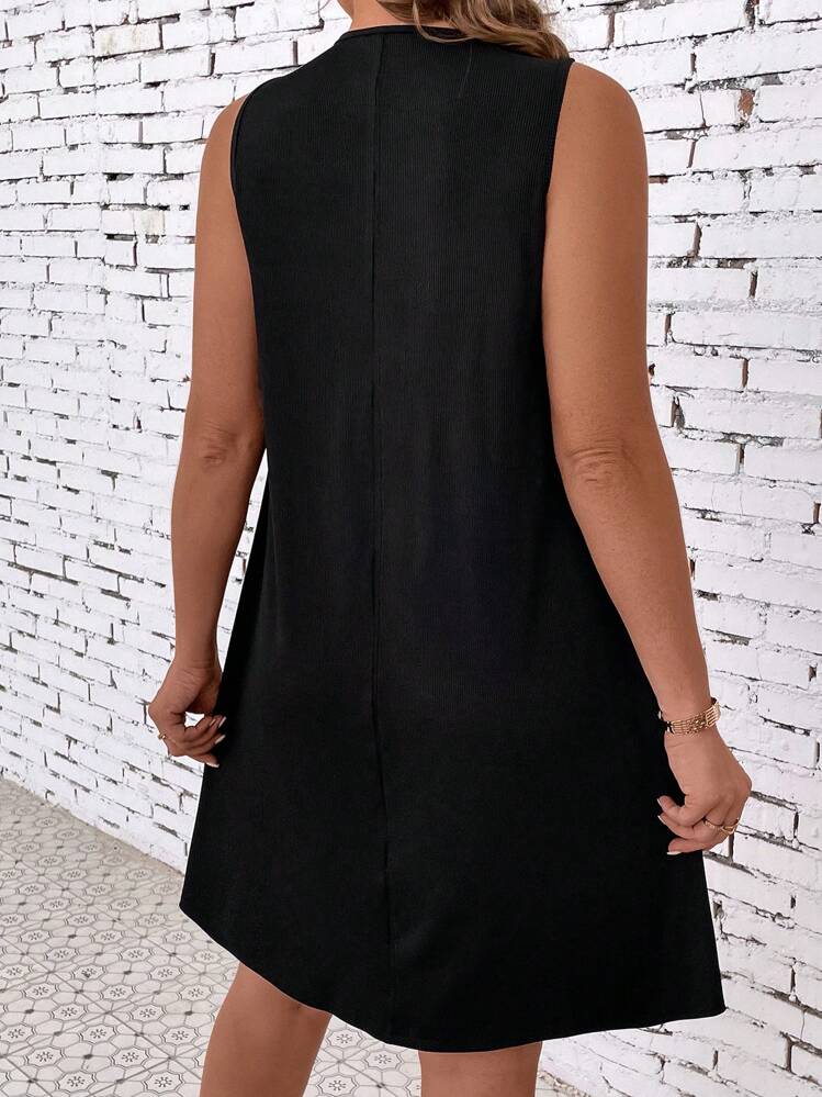 SHEIN Clasi Plus Rib Knit Tank Dress - Black - View 2