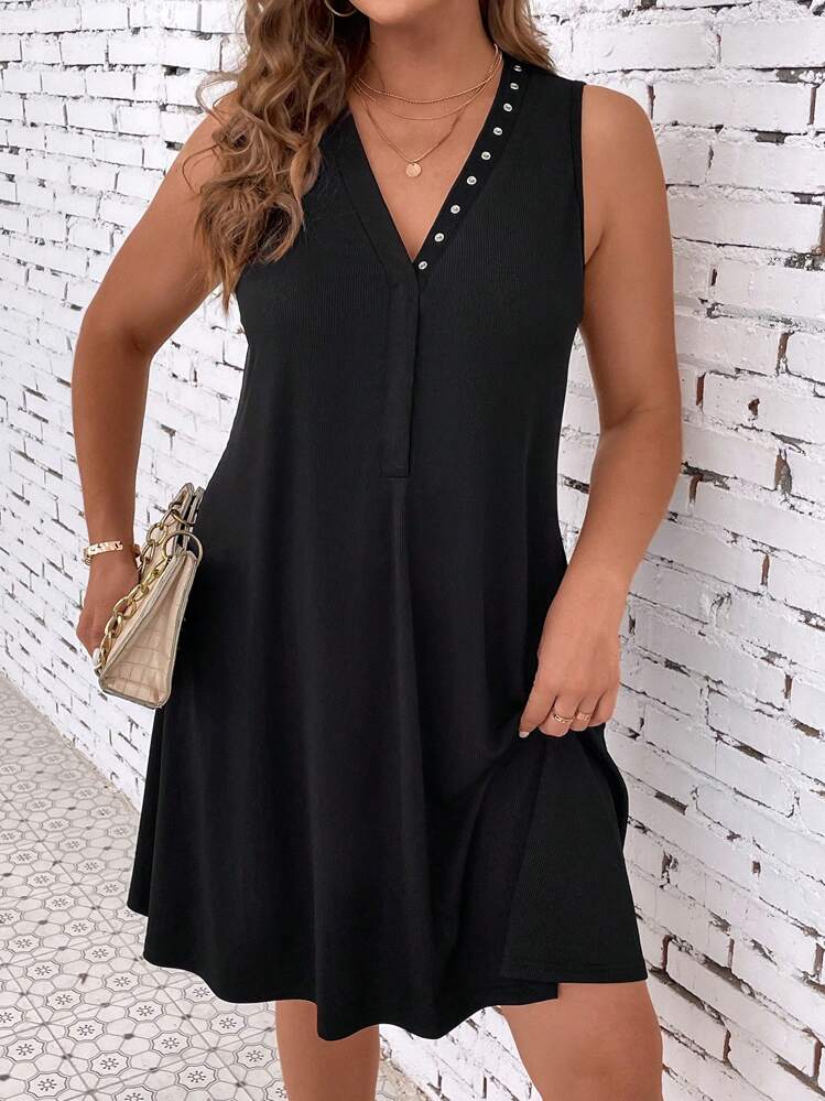 SHEIN Clasi Plus Rib Knit Tank Dress - Black - View 6