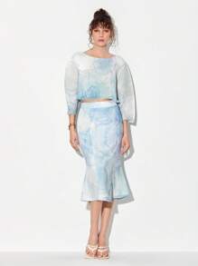 Alejandra Meza 紮染落肩袖上衣和魚尾短裙 - 彩色 - 查看 1