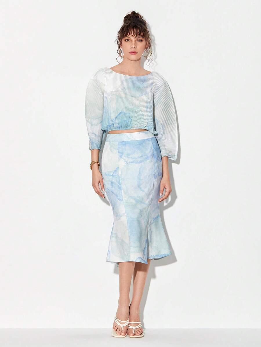 Alejandra Meza 紮染落肩袖上衣和魚尾短裙 - 彩色 - 查看 1