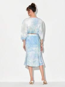 Alejandra Meza 紮染落肩袖上衣和魚尾短裙 - 彩色 - 查看 2