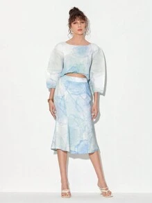 Alejandra Meza 紮染落肩袖上衣和魚尾短裙 - 彩色 - 查看 3