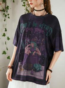 Lasthopeparty Fairycore Đồ họa Hình Áo thun Thả vai - Màu tím - Xem 3