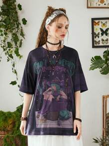 Lasthopeparty Fairycore Đồ họa Hình Áo thun Thả vai - Màu tím - Xem 4