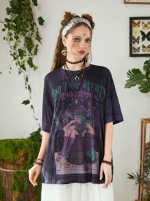 Lasthopeparty Fairycore Đồ họa Hình Áo thun Thả vai - Màu tím - Xem 6