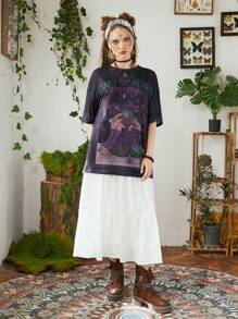 Lasthopeparty Fairycore Đồ họa Hình Áo thun Thả vai - Màu tím - Xem 7