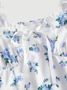 SHEIN MOD In hoa Ditsy Ống tay áo Đầm - Xanh và trắng - Xem 8