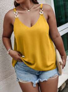 Calvaya 大碼鏈條細節吊帶上衣 - 黃色 - 查看 1