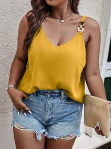 Calvaya 大碼鏈條細節吊帶上衣 - 黃色 - 查看 4