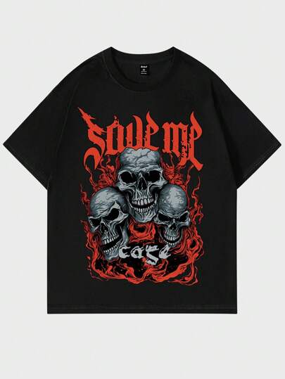 Goth Hombres Camiseta con estampado de cráneo y letra