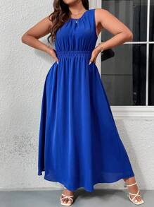 SHEIN Clasi Plus Solid Sleeveless A-line Dress - Blue - View 4