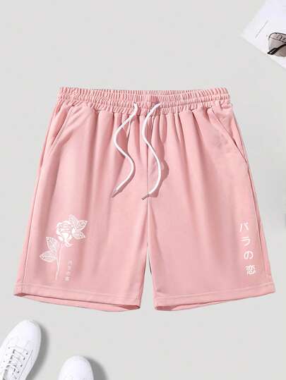 Uomo Shorts floreale & grafica giapponese con coulisse a vita