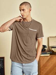 GENTILAND Áo thun & Áo lót Nam Túi Tương phản ràng buộc màu trơn Giải trí - Màu nâu  Mocha - Xem 1