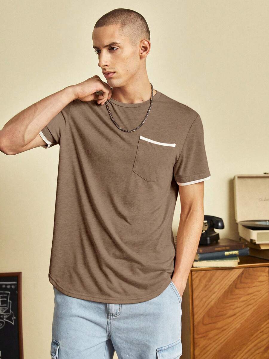 GENTILAND Áo thun & Áo lót Nam Túi Tương phản ràng buộc màu trơn Giải trí - Màu nâu  Mocha - Xem 1