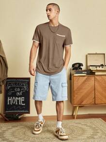 GENTILAND Áo thun & Áo lót Nam Túi Tương phản ràng buộc màu trơn Giải trí - Màu nâu  Mocha - Xem 4