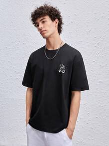 Manfinity RebelGame Loose Fit Men's Bear & Letter Printed Round Neck T-Shirt - Black - View 2