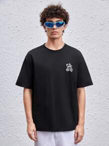 Manfinity RebelGame Loose Fit Men's Bear & Letter Printed Round Neck T-Shirt - Black - View 5