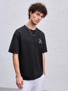 Manfinity RebelGame Loose Fit Men's Bear & Letter Printed Round Neck T-Shirt - Black - View 6