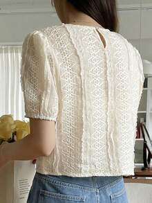 DAZY Solid Button Front Puff Sleeve Blouse - Apricot - View 2