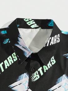 ROMWE MEN Street Life Guys Letter Graphic Shirt - Black - View 3