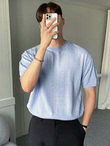 DAZY 男士素色麻花編織上衣 - 淺藍色 - 查看 2