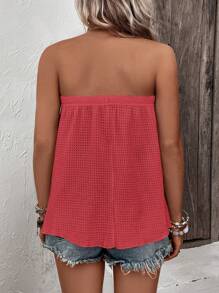 SHEIN VCAY Áo nữ Nút phía trước Nút giả màu trơn Giải trí - Màu Hoa hồng đỏ - Xem 2