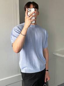 DAZY 男士素色麻花編織上衣 - 淺藍色 - 查看 3