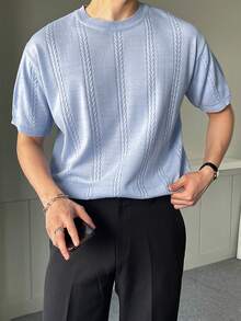 DAZY 男士素色麻花編織上衣 - 淺藍色 - 查看 4