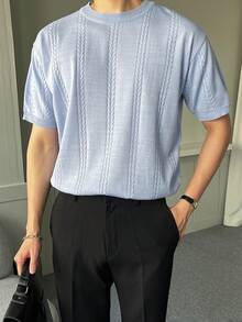 DAZY 男士素色麻花編織上衣 - 淺藍色 - 查看 6