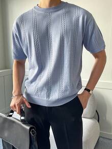 DAZY 男士素色麻花編織上衣 - 淺藍色 - 查看 7