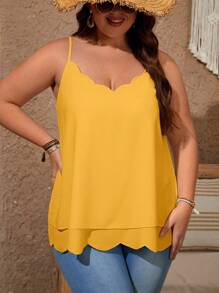 SHEIN LUNE 大碼貝殼邊吊帶上衣 - 黃色 - 查看 3