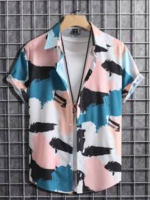 Manfinity RSRT 男士隨機筆刷圖案襯衫不帶T恤 - 彩色 - 查看 1