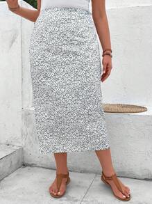 SHEIN VCAY Váy Plus Size Chia Họa tiết hoa Boho - Đen và trắng - Xem 3