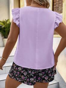 SHEIN Clasi 大碼荷葉邊上衣和印花短褲 - 紫丁香色 - 查看 2