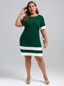 SHEIN Clasi Đầm Plus Size Khối Màu Giải trí - Màu xanh lá cây đậm - Xem 4